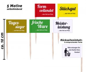 25er Set mit 5 verschiedenen Motiven: Hundekot Fähnchen, Hundehaufen Markierung