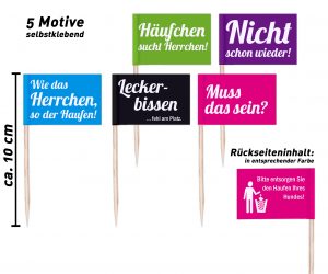25er Set "Häufchen sucht Herrchen", 5 verschiedenen Motiven: Hundekot Fähnchen