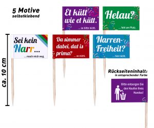 25er Set mit 5 verschiedenen Motiven zu Karneval: Hundekot Fähnchen