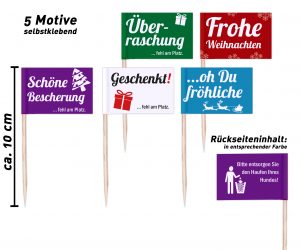 25er Set mit 5 verschiedenen Motiven zu Weihnachten: Hundekot Fähnchen